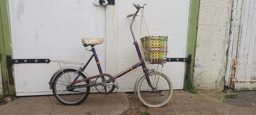 Purple ladies' bike with a woven front basket — refurbished secondhand bike for sale in Hove